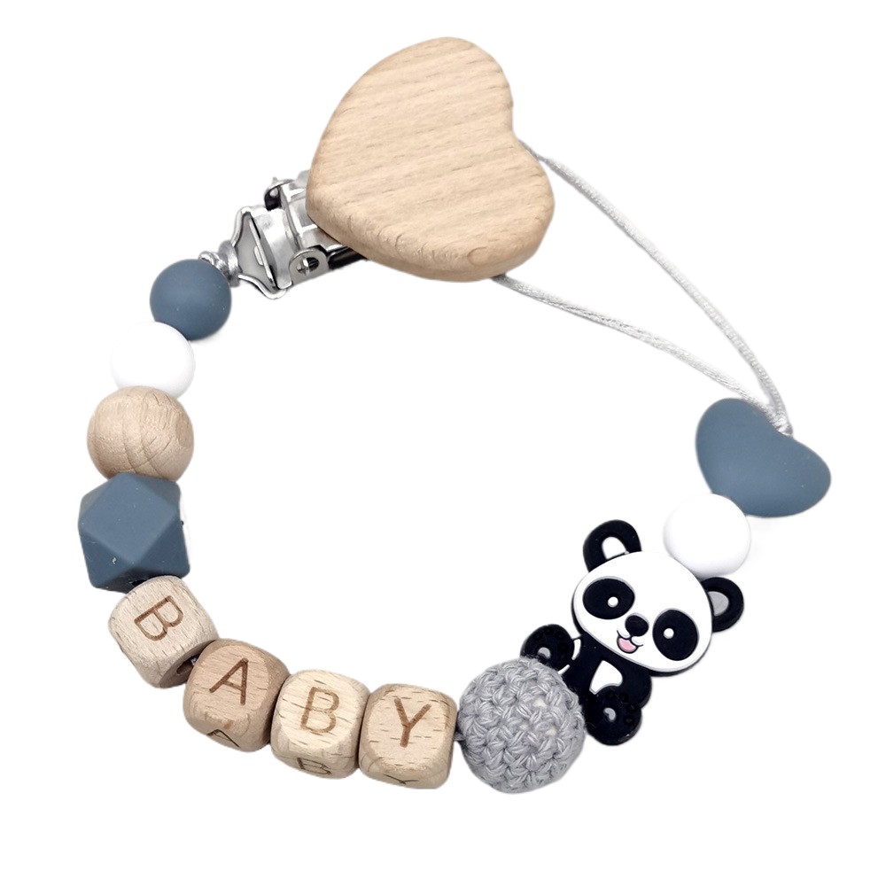 Baby Food Teether - Drewniany, personalizowany łańcuszek do smoczka dla